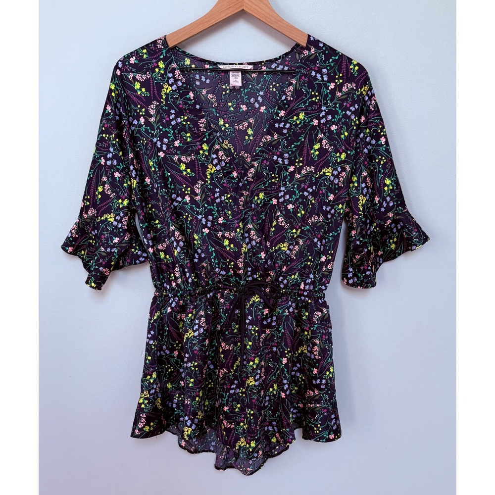 Victorias Secret Women Floral Ruffle Flutter Sleeve V-neck‎ Romper Size M Resort